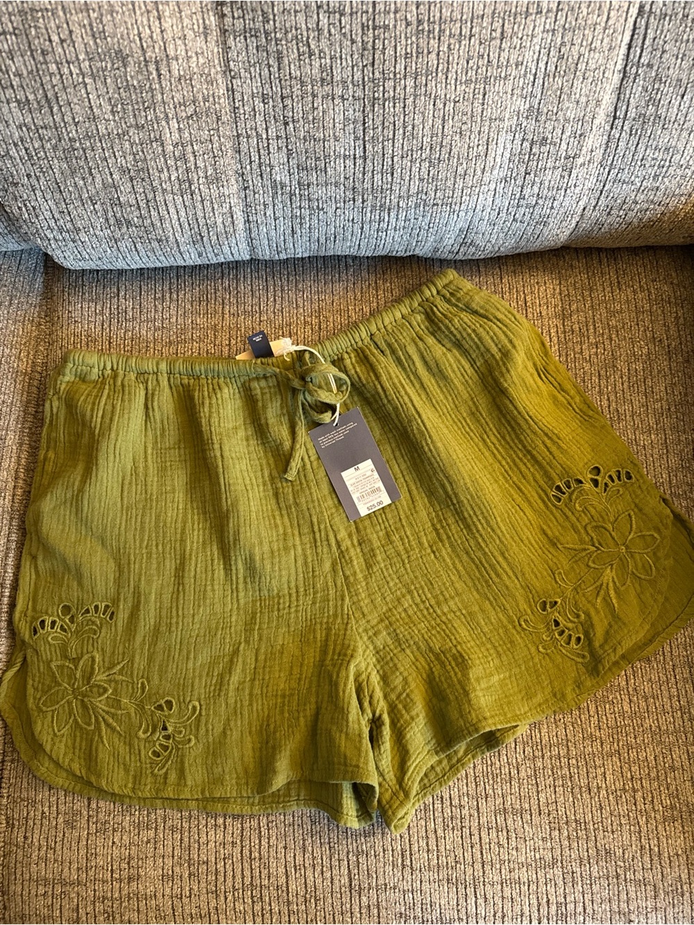 Women's Olive Green Embroidered Shorts